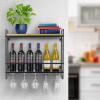 imageSorbus Wine Bottle Stemware Glass Rack Industrial 2Tier Wood Shelf Wall Mounted Wine Racks with 5 Stem Glass Holders for Wine Glasses Flutes Mugs Home Dcor MetalRectangular