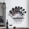 imageSorbus Wine Bottle Stemware Glass Rack Industrial 2Tier Wood Shelf Wall Mounted Wine Racks with 5 Stem Glass Holders for Wine Glasses Flutes Mugs Home Dcor MetalHalf Circle