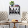 imageSorbus Wine Bottle Stemware Glass Rack Industrial 2Tier Wood Shelf Wall Mounted Wine Racks with 5 Stem Glass Holders for Wine Glasses Flutes Mugs Home Dcor MetalRectangular