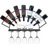 imageSorbus Wine Bottle Stemware Glass Rack Industrial 2Tier Wood Shelf Wall Mounted Wine Racks with 5 Stem Glass Holders for Wine Glasses Flutes Mugs Home Dcor MetalHalf Circle
