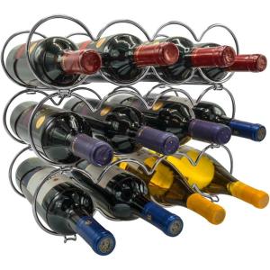 imageSorbus 3Tier Stackable Wine Rack  Round Classic Style Wine Racks for Bottles  Perfect for Bar Wine Cellar Basement Cabinet Pantry etc  Hold 12 Bottles Metal Round SilverRound Silver