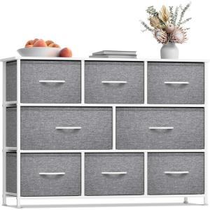 imageSorbus Dresser with 8 Faux Wood Drawers  Chest Organizer Unit with Steel Frame Wood Top ampamp Handle Easy Pull Fabric Bins for Clothes  Large Storage Furniture for Bedroom Hallway Living Room ampamp ClosetWhite
