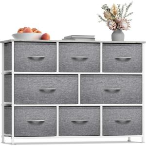 imageSorbus Dresser with 8 Faux Wood Drawers  Chest Organizer Unit with Steel Frame Wood Top ampamp Handle Easy Pull Fabric Bins for Clothes  Large Storage Furniture for Bedroom Hallway Living Room ampamp ClosetGrey
