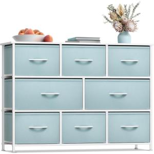 imageSorbus Dresser with 8 Faux Wood Drawers  Chest Organizer Unit with Steel Frame Wood Top ampamp Handle Easy Pull Fabric Bins for Clothes  Large Storage Furniture for Bedroom Hallway Living Room ampamp ClosetAqua