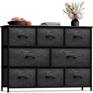 imageSorbus Dresser with 8 Faux Wood Drawers  Chest Organizer Unit with Steel Frame Wood Top ampamp Handle Easy Pull Fabric Bins for Clothes  Large Storage Furniture for Bedroom Hallway Living Room ampamp ClosetGray Wood