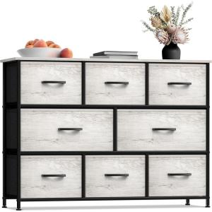 imageSorbus Dresser with 8 Faux Wood Drawers  Chest Organizer Unit with Steel Frame Wood Top ampamp Handle Easy Pull Fabric Bins for Clothes  Large Storage Furniture for Bedroom Hallway Living Room ampamp ClosetGreige