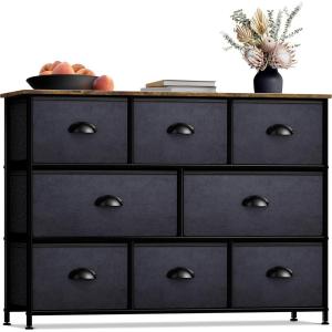 imageSorbus Dresser with 8 Faux Wood Drawers  Chest Organizer Unit with Steel Frame Wood Top ampamp Handle Easy Pull Fabric Bins for Clothes  Large Storage Furniture for Bedroom Hallway Living Room ampamp ClosetRustic Black
