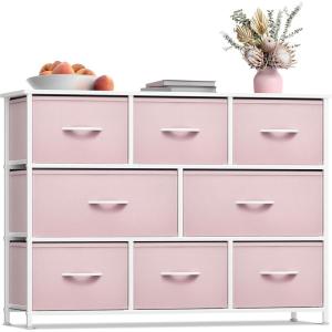 imageSorbus Dresser with 8 Faux Wood Drawers  Chest Organizer Unit with Steel Frame Wood Top ampamp Handle Easy Pull Fabric Bins for Clothes  Large Storage Furniture for Bedroom Hallway Living Room ampamp ClosetPink