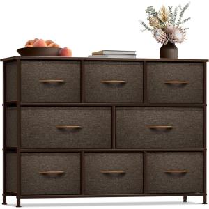 imageSorbus Dresser with 8 Faux Wood Drawers  Chest Organizer Unit with Steel Frame Wood Top ampamp Handle Easy Pull Fabric Bins for Clothes  Large Storage Furniture for Bedroom Hallway Living Room ampamp ClosetBrown