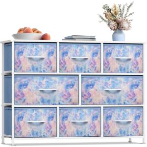 imageSorbus Dresser with 8 Faux Wood Drawers  Chest Organizer Unit with Steel Frame Wood Top ampamp Handle Easy Pull Fabric Bins for Clothes  Large Storage Furniture for Bedroom Hallway Living Room ampamp ClosetBlue
