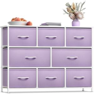 imageSorbus Fabric Dresser for Kids Bedroom  Chest of 8 Drawers Storage Tower Clothing Organizer for Closet for Playroom for Nursery Steel Frame Fabric Bins  Knob Handle Pastel PinkPurple