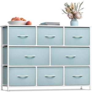 imageSorbus Fabric Dresser for Kids Bedroom  Chest of 8 Drawers Storage Tower Clothing Organizer for Closet for Playroom for Nursery Steel Frame Fabric Bins  Knob Handle Pastel PinkAqua