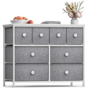 imageSorbus Fabric Dresser for Kids Bedroom  Chest of 8 Drawers Storage Tower Clothing Organizer for Closet for Playroom for Nursery Steel Frame Fabric Bins  Knob Handle Pastel PinkWhite