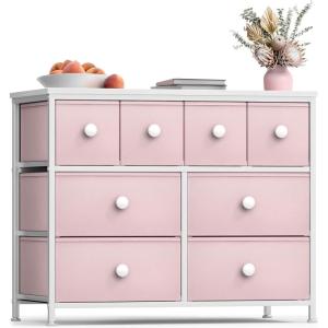 imageSorbus Fabric Dresser for Kids Bedroom  Chest of 8 Drawers Storage Tower Clothing Organizer for Closet for Playroom for Nursery Steel Frame Fabric Bins  Knob Handle Pastel PinkPastel Pink