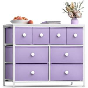 imageSorbus Fabric Dresser for Kids Bedroom  Chest of 8 Drawers Storage Tower Clothing Organizer for Closet for Playroom for Nursery Steel Frame Fabric Bins  Knob Handle Pastel PinkPastel Purple