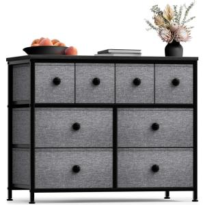imageSorbus Fabric Dresser for Kids Bedroom  Chest of 8 Drawers Storage Tower Clothing Organizer for Closet for Playroom for Nursery Steel Frame Fabric Bins  Knob Handle Pastel PinkBlack