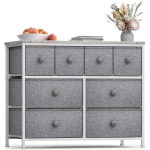imageSorbus Fabric Dresser for Kids Bedroom  Chest of 8 Drawers Storage Tower Clothing Organizer for Closet for Playroom for Nursery Steel Frame Fabric Bins  Knob Handle Pastel PinkGrey