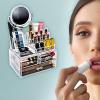 imageSorbus Acrylic Cosmetic Makeup Organizer with Makeup Mirror  Jewelry Storage Case and Removable Double Sided 3X1X Magnification Mirror  Spacious Design  for Bathroom Dresser Vanity ClearClear