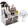 imageSorbus Acrylic Cosmetic Makeup Organizer with Makeup Mirror  Jewelry Storage Case and Removable Double Sided 3X1X Magnification Mirror  Spacious Design  for Bathroom Dresser Vanity ClearClear