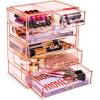 imageSorbus Acrylic Makeup Organizer  Organization and Storage Case for Cosmetics Make Up ampamp Jewelry  Big Clear Makeup Organizer for Vanity Bathroom College Dorm Closet Desk 4 Large 2 Small DrawersPink