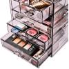 imageSorbus Acrylic Makeup Organizer  Organization and Storage Case for Cosmetics Make Up ampamp Jewelry  Big Clear Makeup Organizer for Vanity Bathroom College Dorm Closet Desk 4 Large 2 Small DrawersPurple