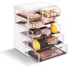 imageSorbus Acrylic Makeup Organizer  Organization and Storage Case for Cosmetics Make Up ampamp Jewelry  Big Clear Makeup Organizer for Vanity Bathroom College Dorm Closet Desk 4 Large 2 Small DrawersClear