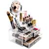 imageSorbus Acrylic Cosmetic Makeup Organizer with Makeup Mirror  Jewelry Storage Case and Removable Double Sided 3X1X Magnification Mirror  Spacious Design  for Bathroom Dresser Vanity ClearClear