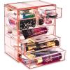 imageSorbus Acrylic Makeup Organizer  Organization and Storage Case for Cosmetics Make Up ampamp Jewelry  Big Clear Makeup Organizer for Vanity Bathroom College Dorm Closet Desk 4 Large 2 Small DrawersPink