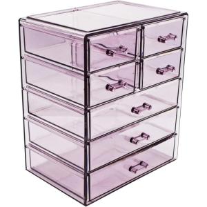 imageSorbus Acrylic Makeup Organizer  Organization and Storage Case for Cosmetics Make Up ampamp Jewelry  Big Clear Makeup Organizer for Vanity Bathroom College Dorm Closet Desk 4 Large 2 Small DrawersPurple