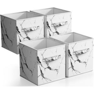 imageSorbus Collapsible Storage Bins  11quot Sturdy Foldable Fabric Storage Cubes with Handle  4 TieDye Purple Organization and Storage Baskets for Organizing Pantry Closet Nursery Dorm Toy StorageMarble White