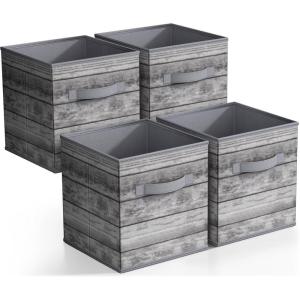 imageSorbus Collapsible Storage Bins  11quot Sturdy Foldable Fabric Storage Cubes with Handle  4 TieDye Purple Organization and Storage Baskets for Organizing Pantry Closet Nursery Dorm Toy StorageRustic Gray