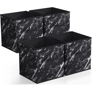 imageSorbus Collapsible Storage Bins  11quot Sturdy Foldable Fabric Storage Cubes with Handle  4 TieDye Purple Organization and Storage Baskets for Organizing Pantry Closet Nursery Dorm Toy StorageMarble Black