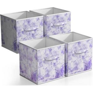 imageSorbus Collapsible Storage Bins  11quot Sturdy Foldable Fabric Storage Cubes with Handle  4 TieDye Purple Organization and Storage Baskets for Organizing Pantry Closet Nursery Dorm Toy StorageTieDye Purple