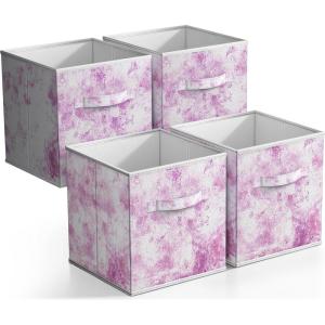 imageSorbus Collapsible Storage Bins  11quot Sturdy Foldable Fabric Storage Cubes with Handle  4 TieDye Purple Organization and Storage Baskets for Organizing Pantry Closet Nursery Dorm Toy StorageTieDye Pink