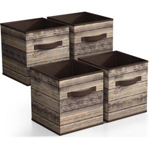imageSorbus Collapsible Storage Bins  11quot Sturdy Foldable Fabric Storage Cubes with Handle  4 TieDye Purple Organization and Storage Baskets for Organizing Pantry Closet Nursery Dorm Toy StorageRustic Brown