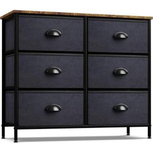 imageSorbus Dresser with 8 Drawers  Chest Organizer Unit with Steel Frame Wood Top ampamp Handle Easy Pull Fabric Bins for Clothes  Large Storage Furniture for Bedroom Hallway Living Room Nursery ampamp ClosetRustic Black