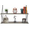 imageSorbus Floating Shelf with Metal Brackets  Wall Mounted Rustic Wood Wall Storage Decorative Hanging Display for Trophy Photo Frames Collectibles and Much More 2Tier  Grey