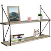 imageSorbus Floating Shelf with Metal Brackets  Wall Mounted Rustic Wood Wall Storage Decorative Hanging Display for Trophy Photo Frames Collectibles and Much More 2Tier  Grey