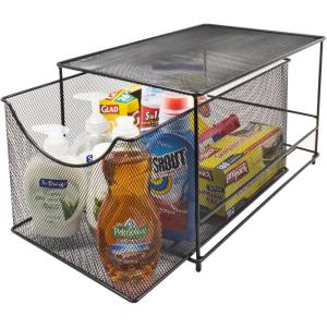 imageSorbus Cabinet Organizer Set Mesh Storage Organizer with Pull Out DrawersIdeal for Countertop Cabinet Pantry Under the Sink Desktop and More Silver TwoPiece SetBlack