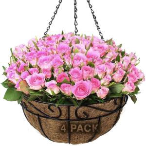 imageSorbus 4 Pack Metal Hanging Planter Basket Huge 12 Inch Hanging Flower Pot Basket ampamp Coco Coir Liner for IndoorOutdoor Garden Dcor Perfect for Home Garden Patio Deck Black