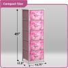 imageSorbus Fabric Dresser for Kids Bedroom  Chest of 6 Drawers Tall Storage Tower Clothing Organizer for Closet for Playroom for Nursery Steel Frame Fabric Bins  Wood Handle MultiPastelPink Tiedye