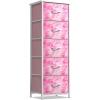 imageSorbus Fabric Dresser for Kids Bedroom  Chest of 6 Drawers Tall Storage Tower Clothing Organizer for Closet for Playroom for Nursery Steel Frame Fabric Bins  Wood Handle MultiPastelPink Tiedye