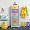 imageSorbus Fabric Dresser for Kids Bedroom  Chest of 6 Drawers Tall Storage Tower Clothing Organizer for Closet for Playroom for Nursery Steel Frame Fabric Bins  Wood Handle MultiPastelPastel