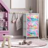 imageSorbus Fabric Dresser for Kids Bedroom  Chest of 6 Drawers Tall Storage Tower Clothing Organizer for Closet for Playroom for Nursery Steel Frame Fabric Bins  Wood Handle WatercolorRainbow Sparkle