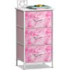 imageSorbus Fabric Dresser for Kids Bedroom  Chest of 6 Drawers Tall Storage Tower Clothing Organizer for Closet for Playroom for Nursery Steel Frame Fabric Bins  Wood Handle MultiPastelPink Tiedye