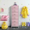 imageSorbus Fabric Dresser for Kids Bedroom  Chest of 6 Drawers Tall Storage Tower Clothing Organizer for Closet for Playroom for Nursery Steel Frame Fabric Bins  Wood Handle MultiPastelPink