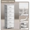 imageSorbus Fabric Dresser for Kids Bedroom  Chest of 6 Drawers Tall Storage Tower Clothing Organizer for Closet for Playroom for Nursery Steel Frame Fabric Bins  Wood Handle WhiteWhite