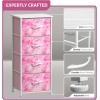 imageSorbus Fabric Dresser for Kids Bedroom  Chest of 6 Drawers Tall Storage Tower Clothing Organizer for Closet for Playroom for Nursery Steel Frame Fabric Bins  Wood Handle MultiPastelPink Tiedye