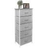imageSorbus Fabric Dresser for Kids Bedroom  Chest of 6 Drawers Tall Storage Tower Clothing Organizer for Closet for Playroom for Nursery Steel Frame Fabric Bins  Wood Handle WhiteGrey