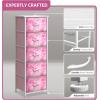 imageSorbus Fabric Dresser for Kids Bedroom  Chest of 6 Drawers Tall Storage Tower Clothing Organizer for Closet for Playroom for Nursery Steel Frame Fabric Bins  Wood Handle MultiPastelPink Tiedye